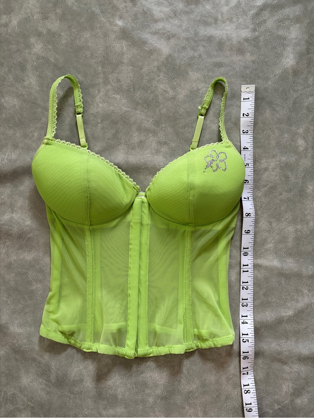 Y2K Lasenza Lime Green Cyber Coquette Baddie Corset Bustier Mesh Bra Top - Picture 16 of 16